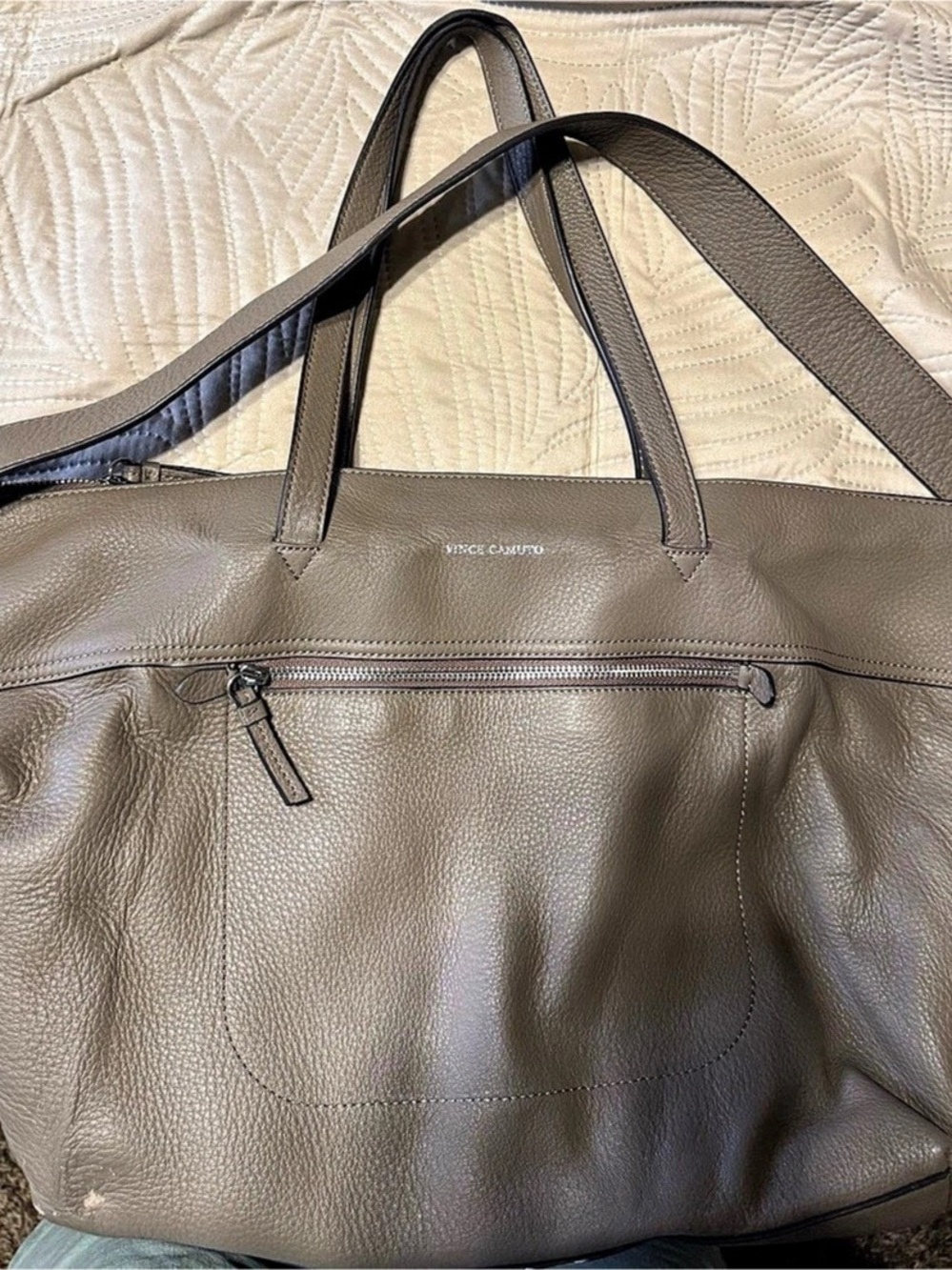 Vince Camuto Leather-Trim Tote in Olive Gray